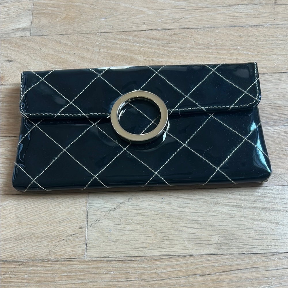 Black and Gold Quilted Clutch with Circular Clasp